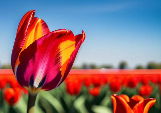 Close-up of a vibrant red tulip