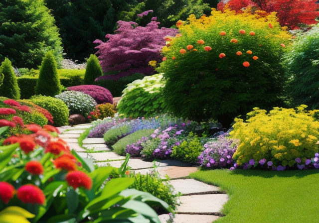 Plantas ornamentais de folhagens coloridas em um belo jardim
