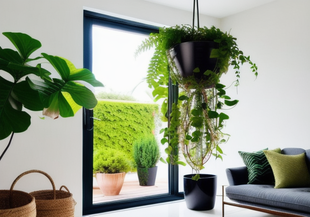 Hanging plant in an interior space