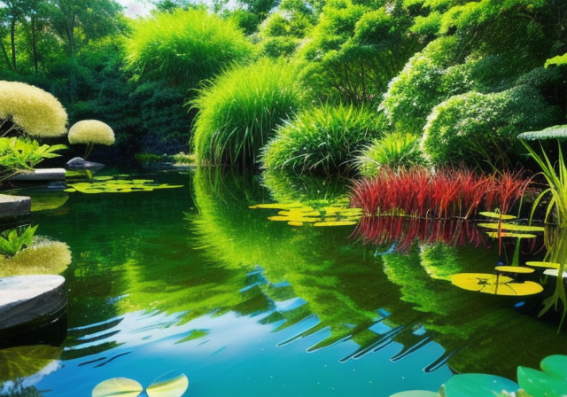 Pond with floating aquatic plants