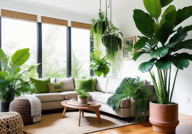 Cozy living room with indoor plants