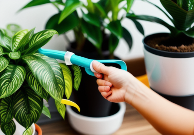 Person watering a houseplant