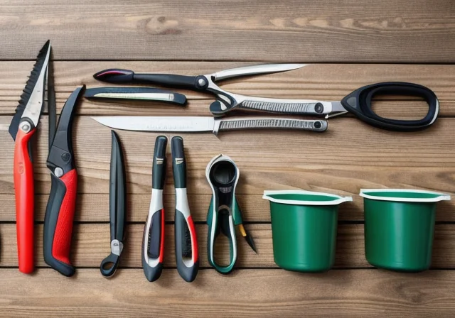 Ferramentas de jardinagem para preparar o material necessário para fazer mudas de orquídeas