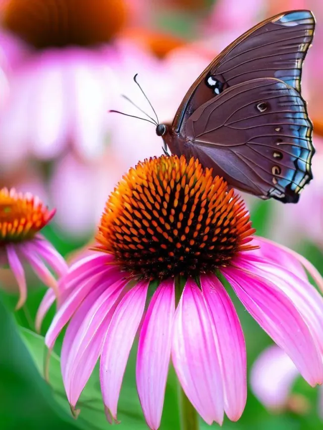 echinacea com uma borboleta pousada