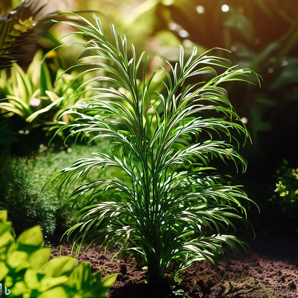 Camedórea-Elegante em um jardim ensolarado